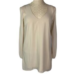 Small Tobi Sheer Lined New Split Sleeve Tunic Taupe Tan Women's V-Neck Blouse